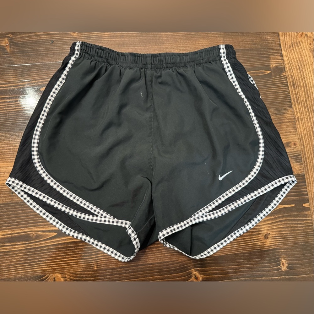 Nike Women's Black and White Checkered‎ Trim Dri Fit Shorts